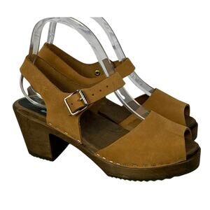 LOTTA Stockholm ALICIA Swedish Peep-Toe Wood Clogs | Womens 39 (8.5) Brown